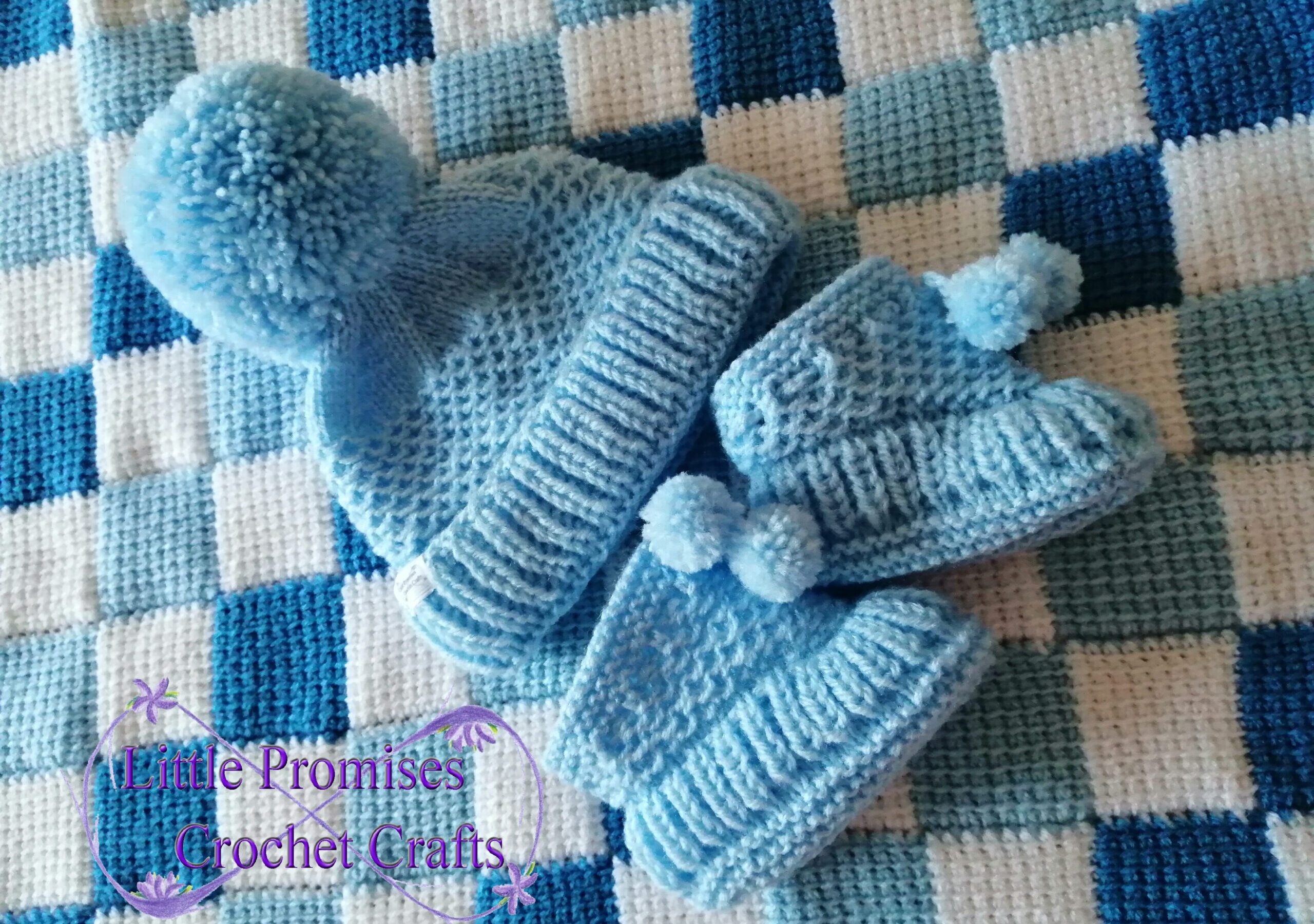 Entrelac Blanket Hat & Booties Set