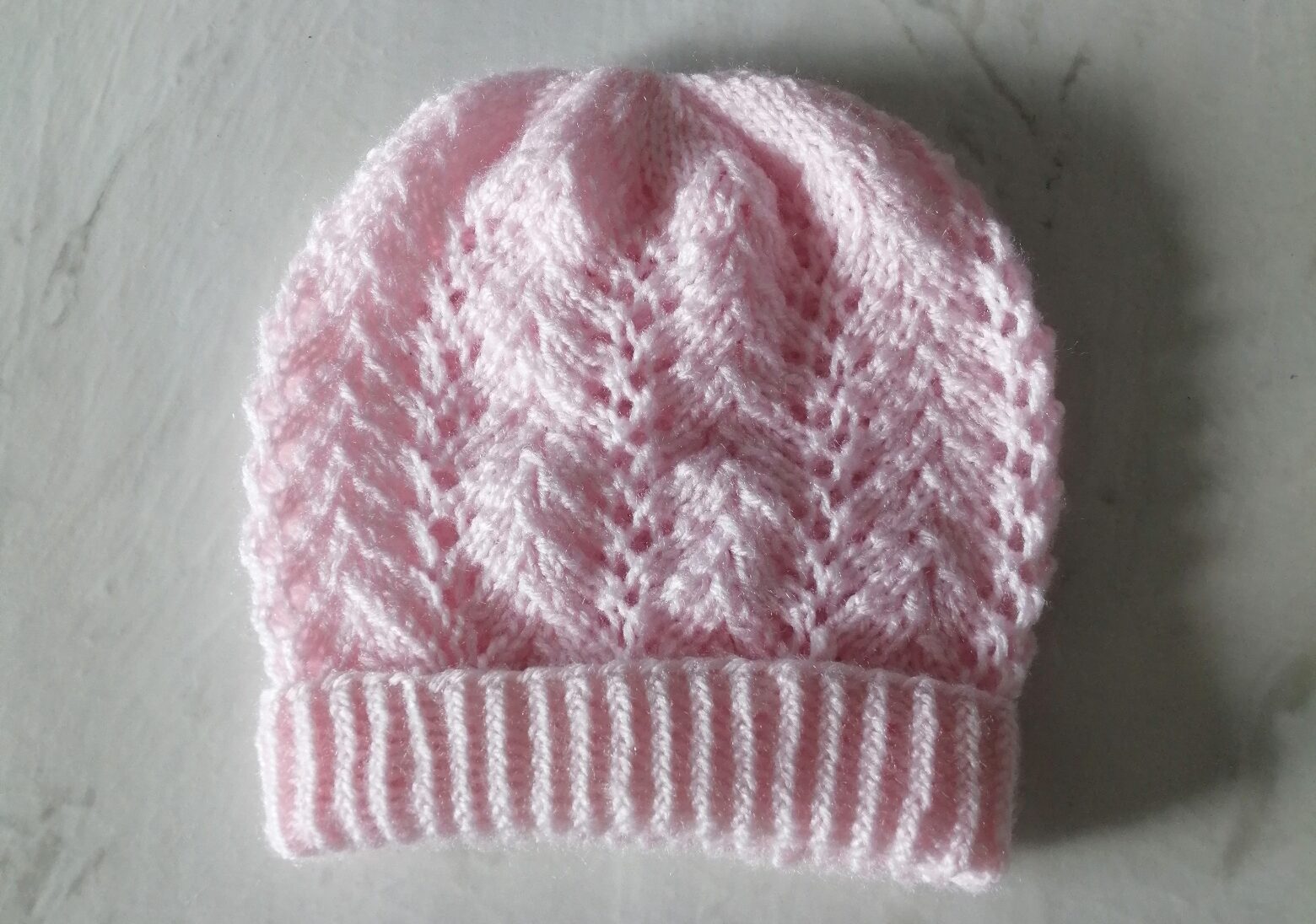 Pink Fern Stitch Hat With Folded Brim