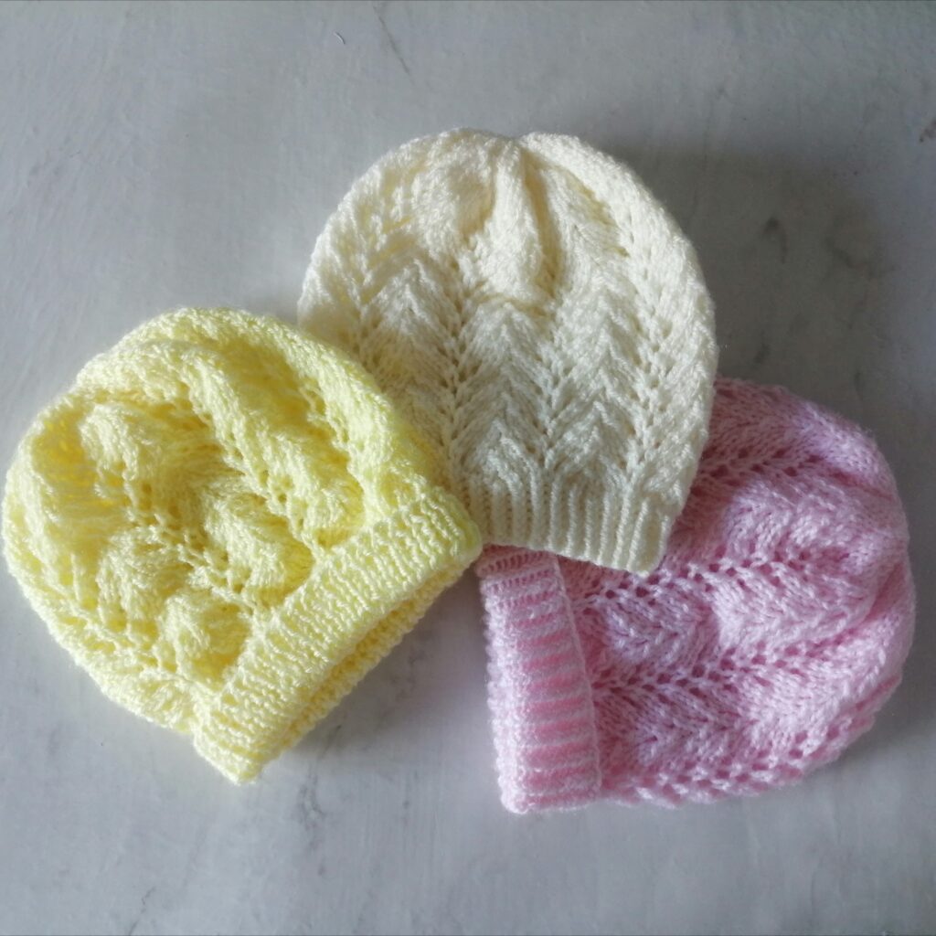 Three versions of the Fern Stitch Hat