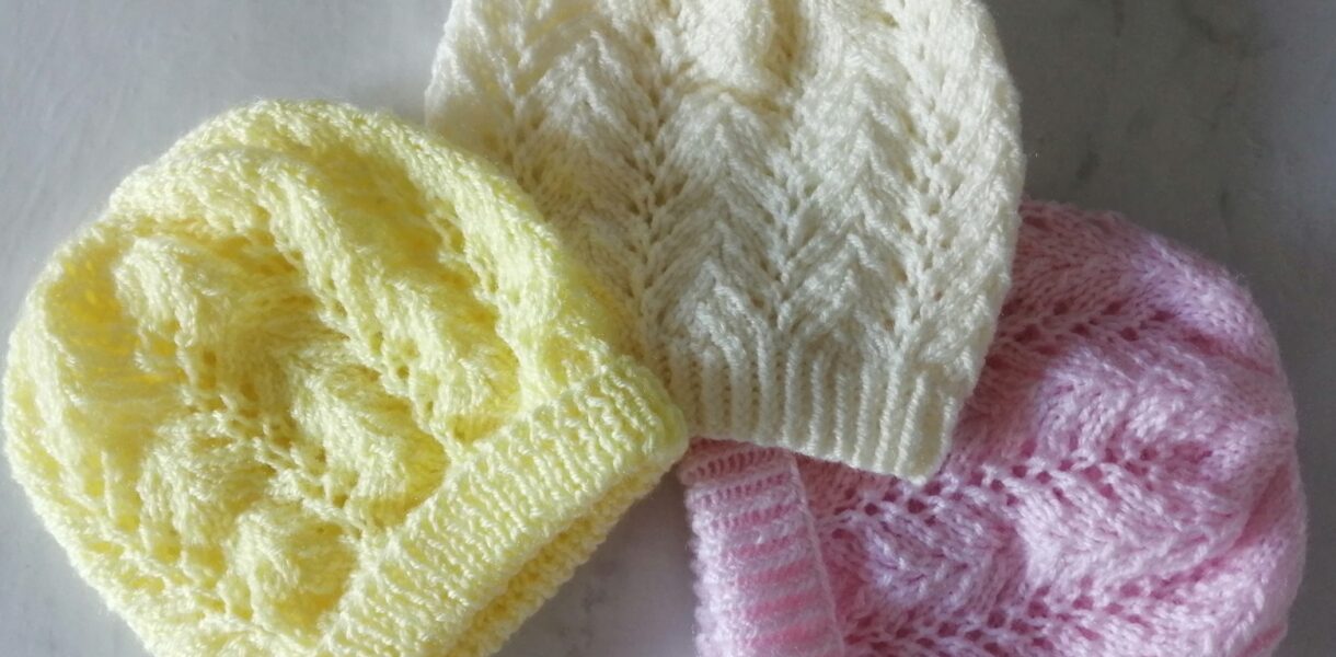 Three versions of the Fern Stitch Hat