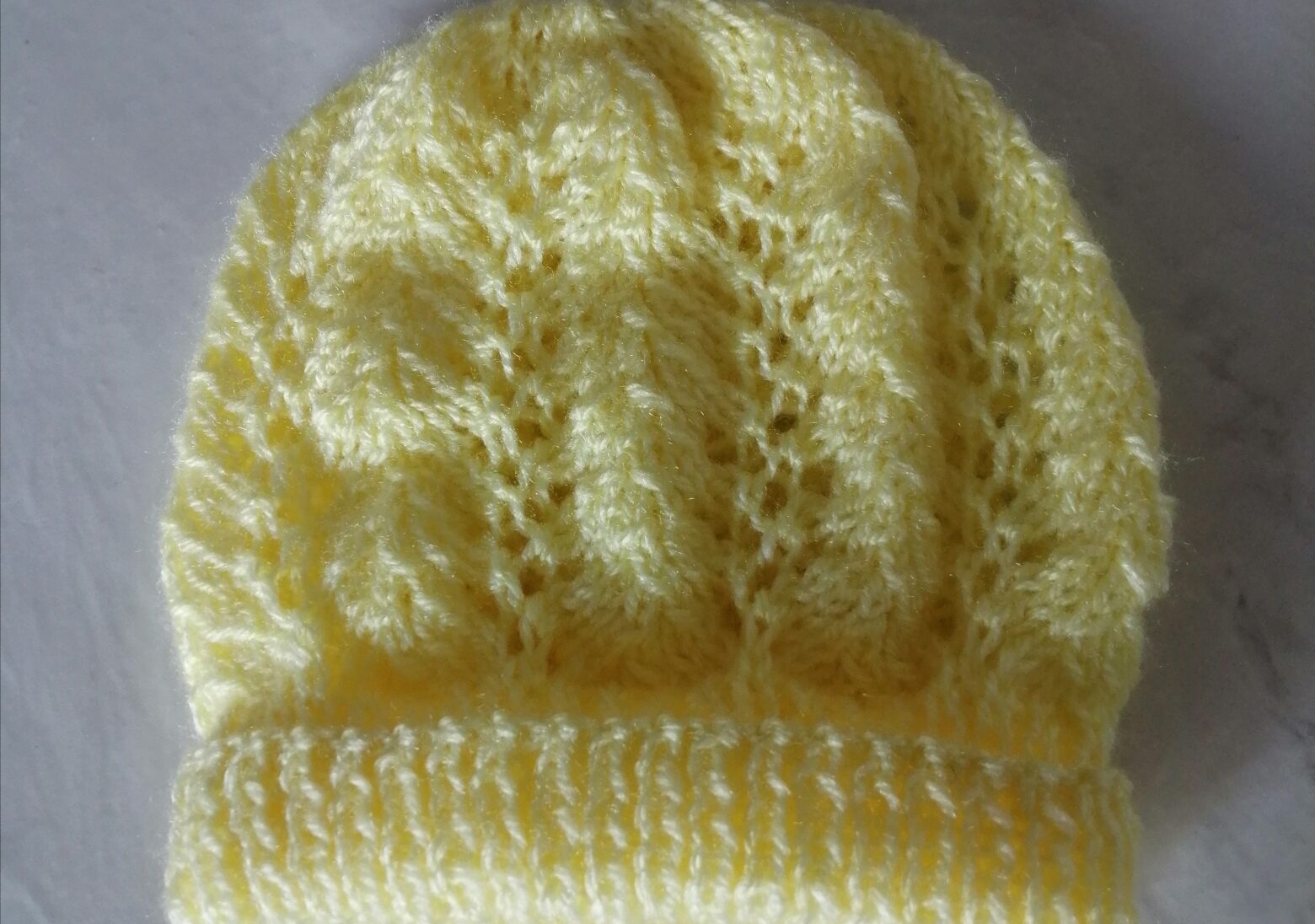 Lemon Fern Stitch Hat Flat Knit with Folded Brim